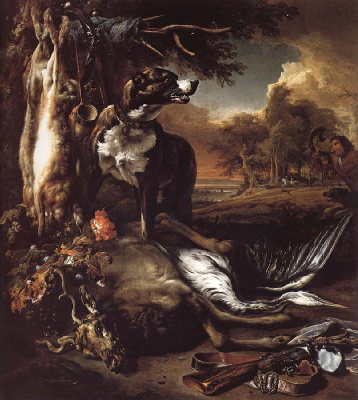 Jan Weenix A Deerhound with Dead Game and Implements of the Chase oil painting image